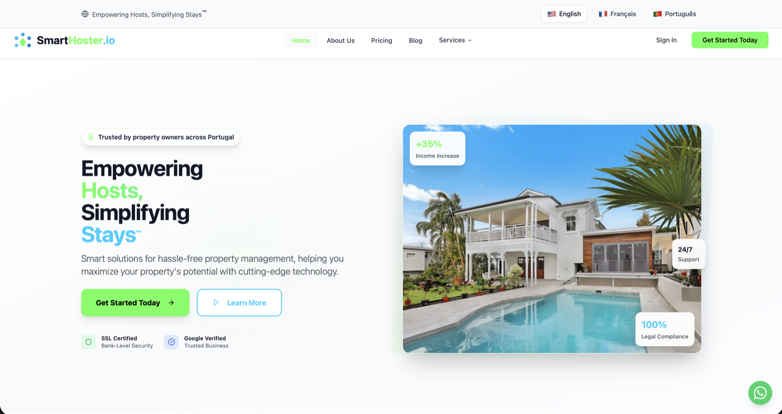Smarthoster property management landing page